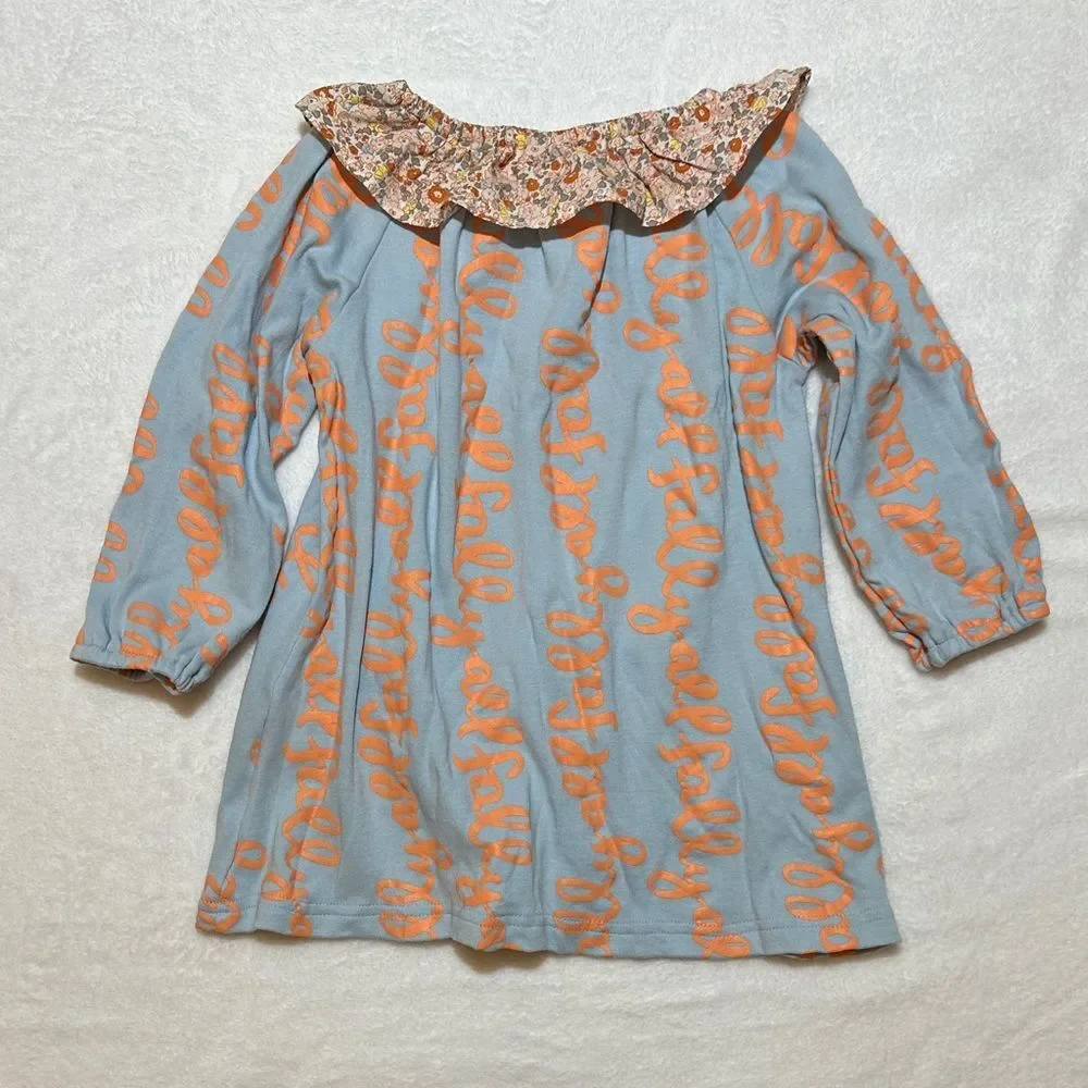 EUC Grace & James Happy Fall Yall dress with floral ruffle collar 2-3
